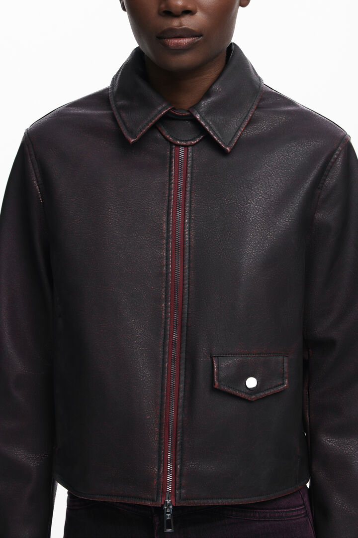Giacca effetto pelle bordeaux | Desigual