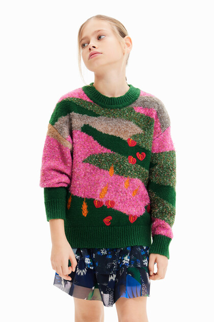 Embroidered jacquard pullover