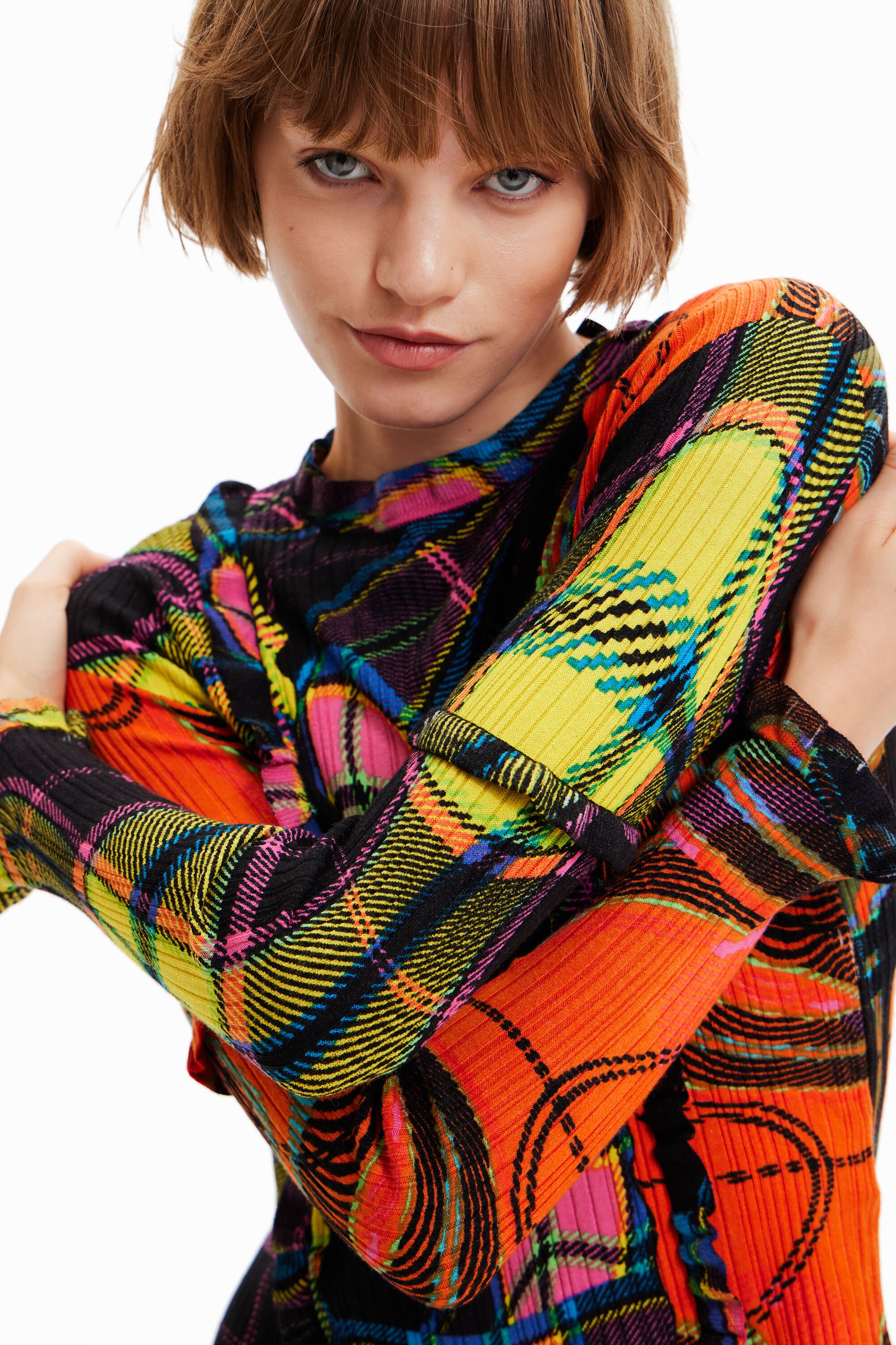 María Escoté plaid ribbed pullover | Desigual.com