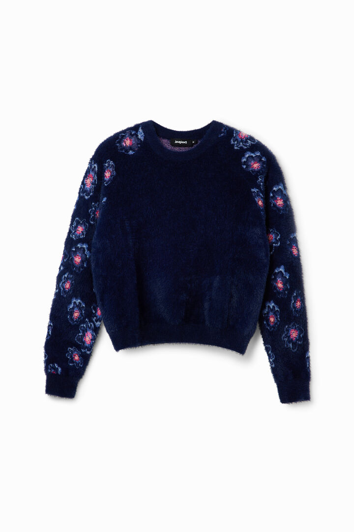 Floral fur-effect pullover