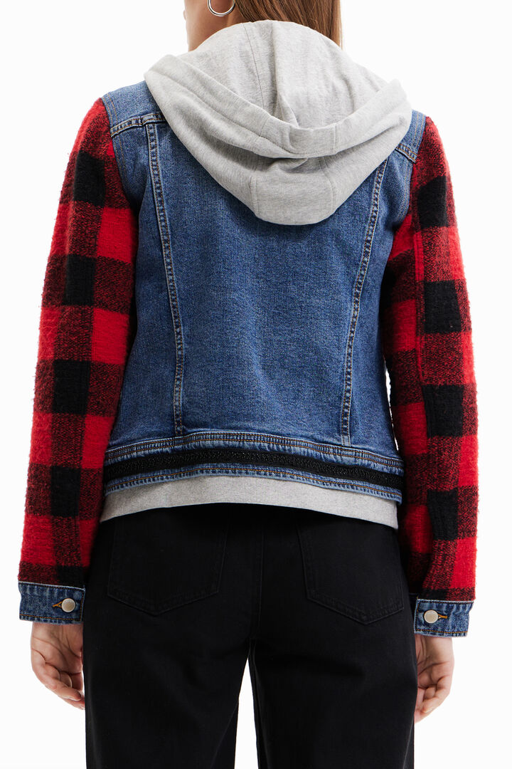Denim jacket with plaid sleeves | Desigual