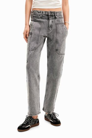 Spodnie dżinsowe z prostymi nogawkami i patchworkowym nadrukiem | Desigual