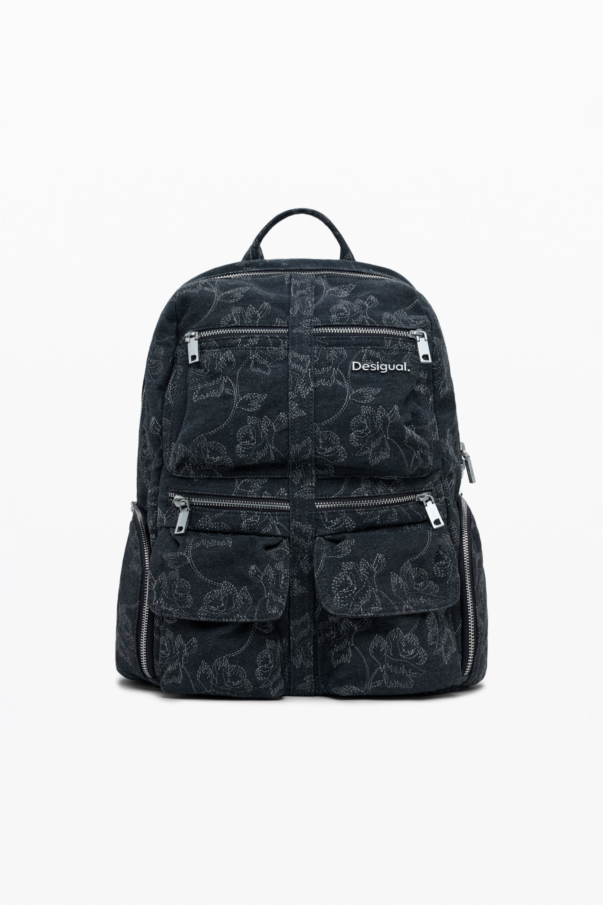 Grand sac à dos en denim brodé - Desigual - Modalova