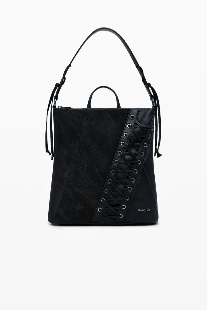 Small corset-effect leather backpack