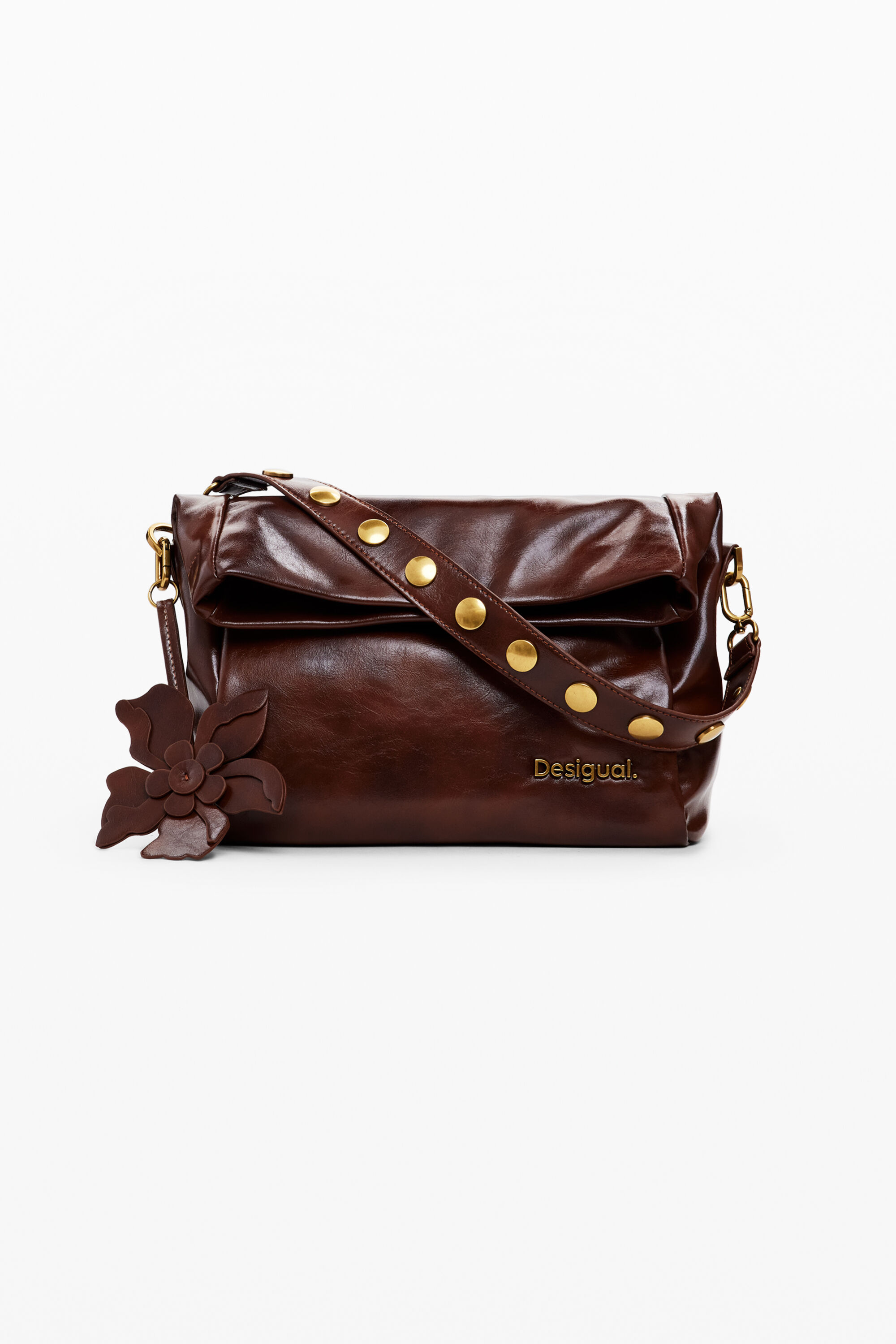 Glänzende mittelgroße Tasche mit Blume