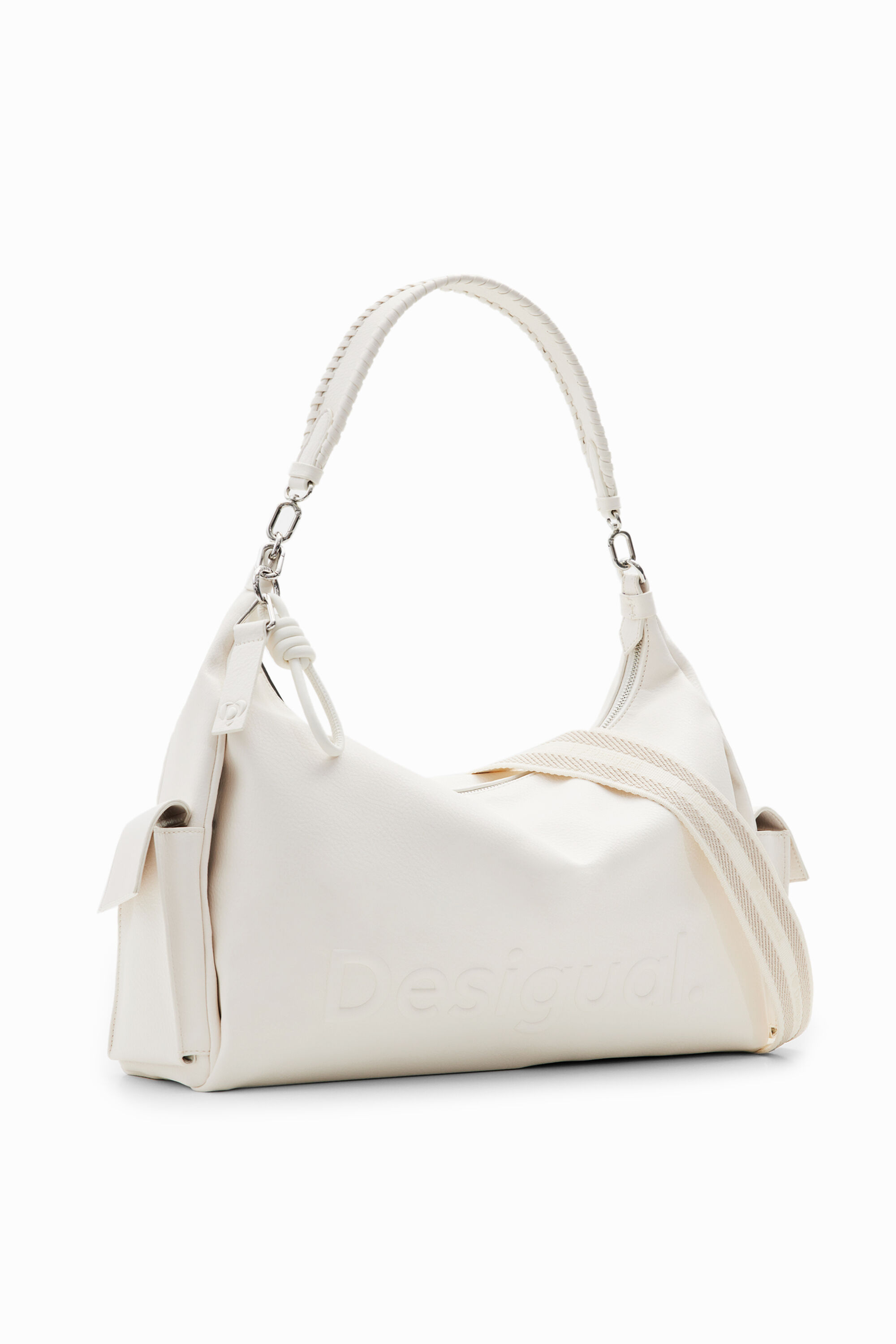 White Cesia Metallic Accent Tweed Shoulder Bag - CHARLES & KEITH US
