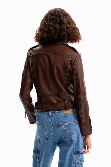Chaqueta biker piel cinturón | Desigual