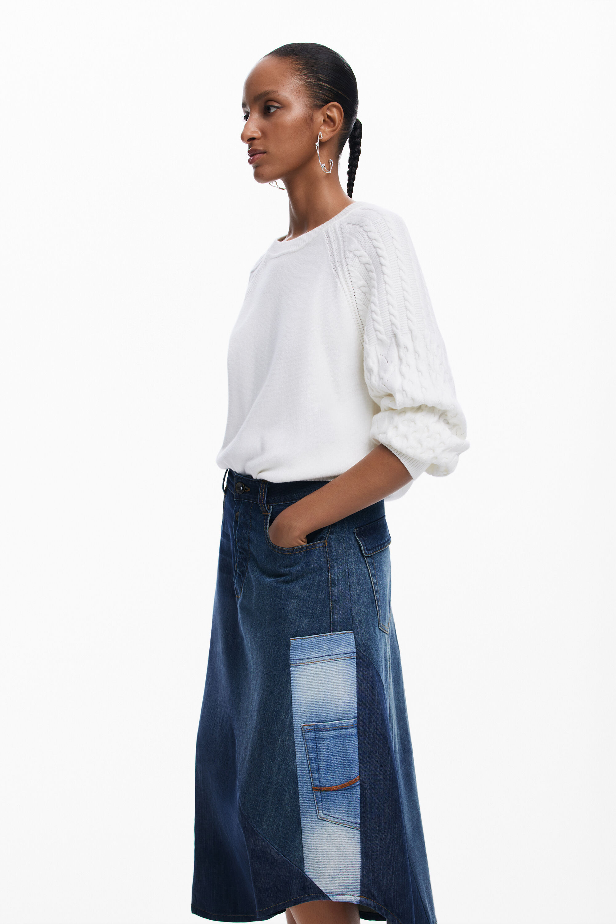 Desigual Patchwork Denim Skirt In Blue