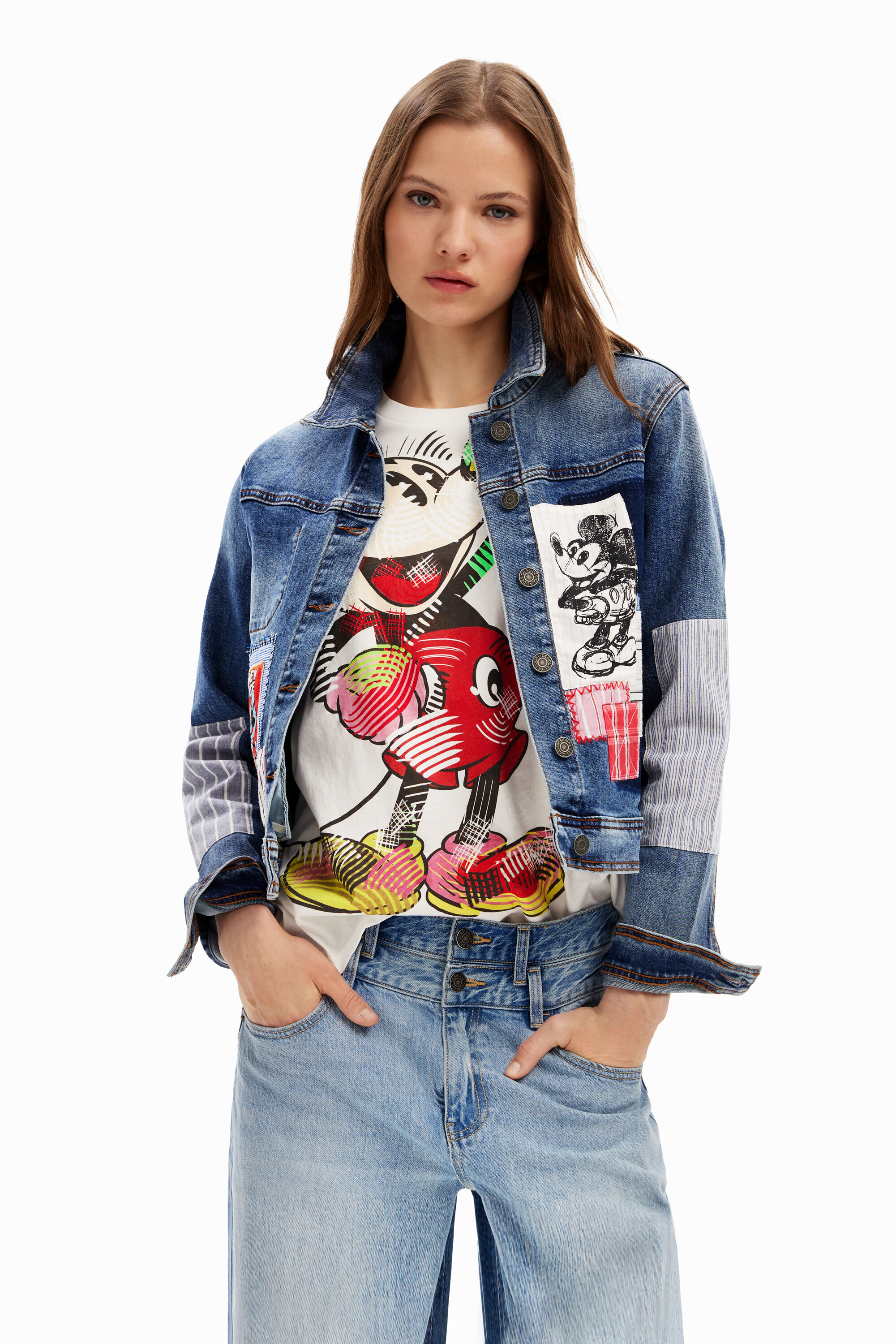 Women s Patchwork Mickey Mouse denim jacket I Desigual