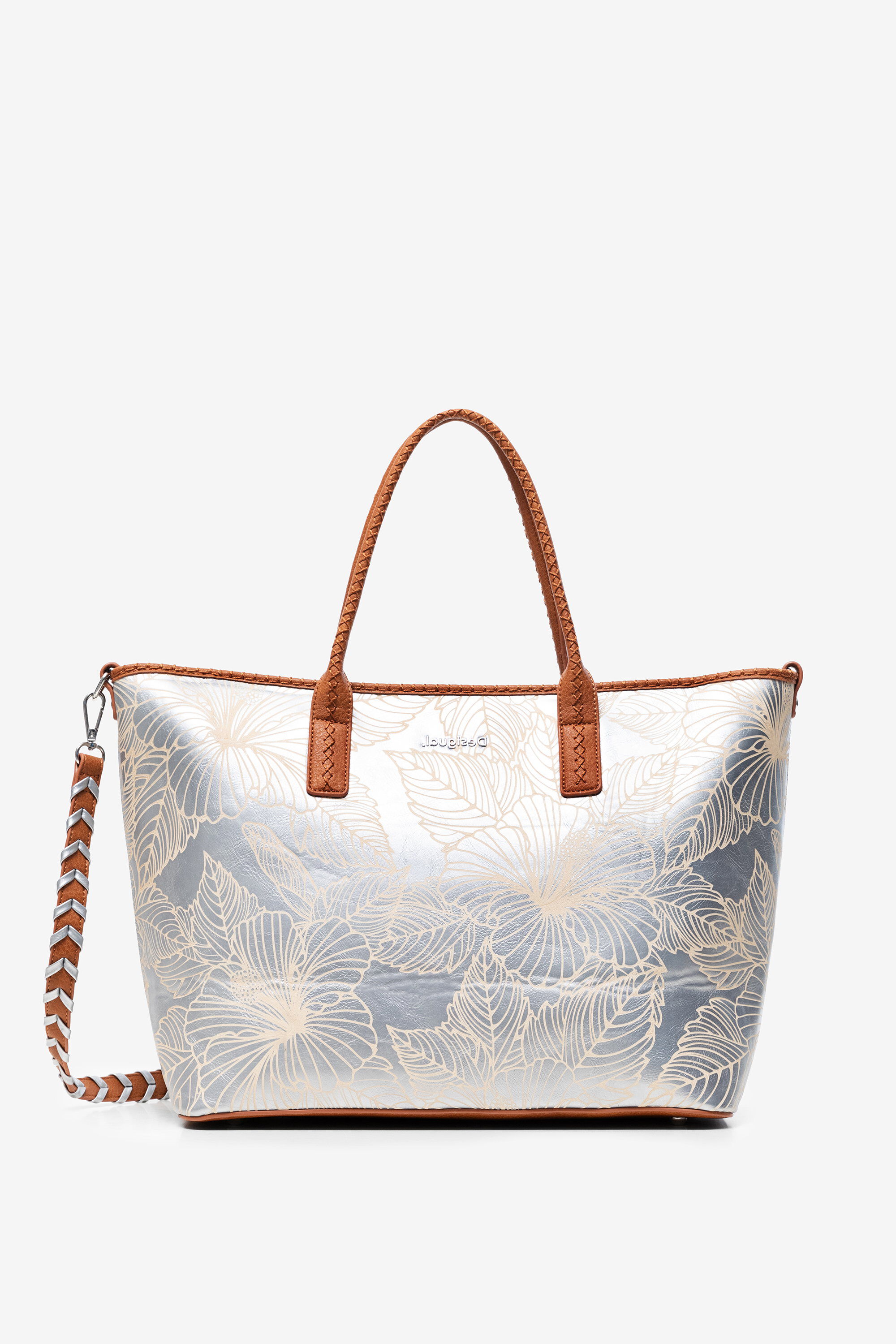 Silver floral shopping bag Desigual