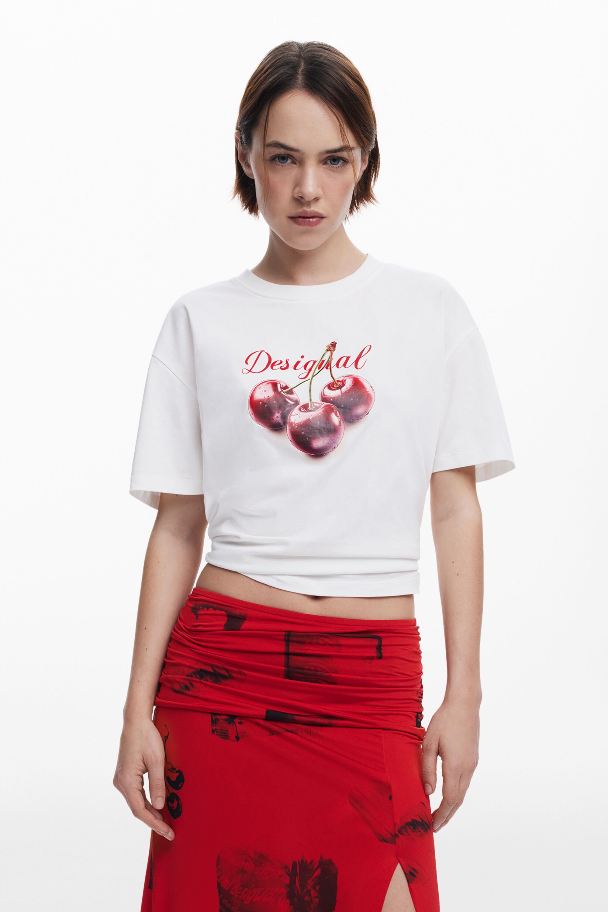Desigual Collage Skirt With Turned Waist In Red