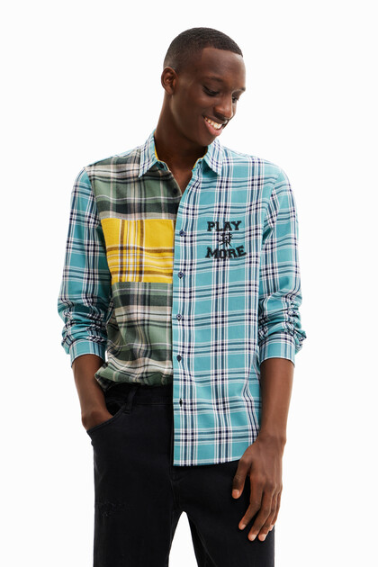 Koszula z patchworkowym nadrukiem w kratę