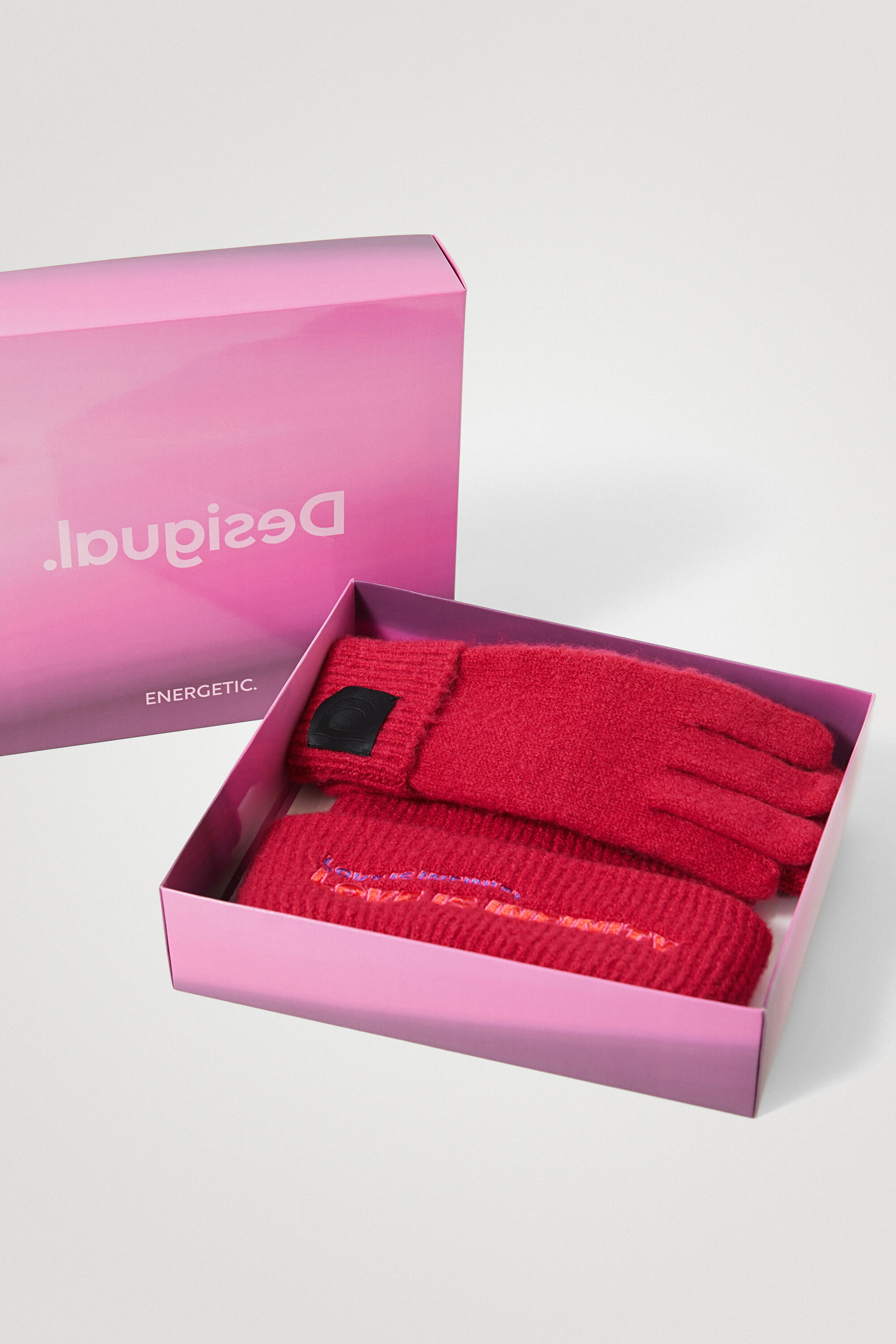 Shop Desigual Gift Pack Of Hat And Gloves In Red
