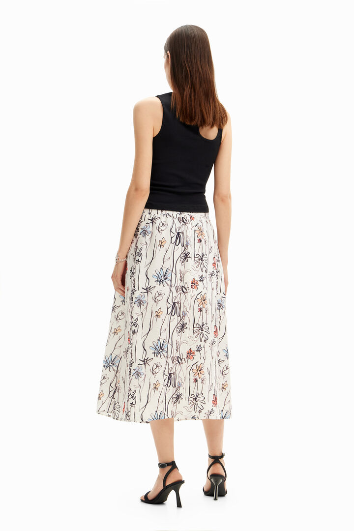 Illustrated floral midi skirt | Desigual