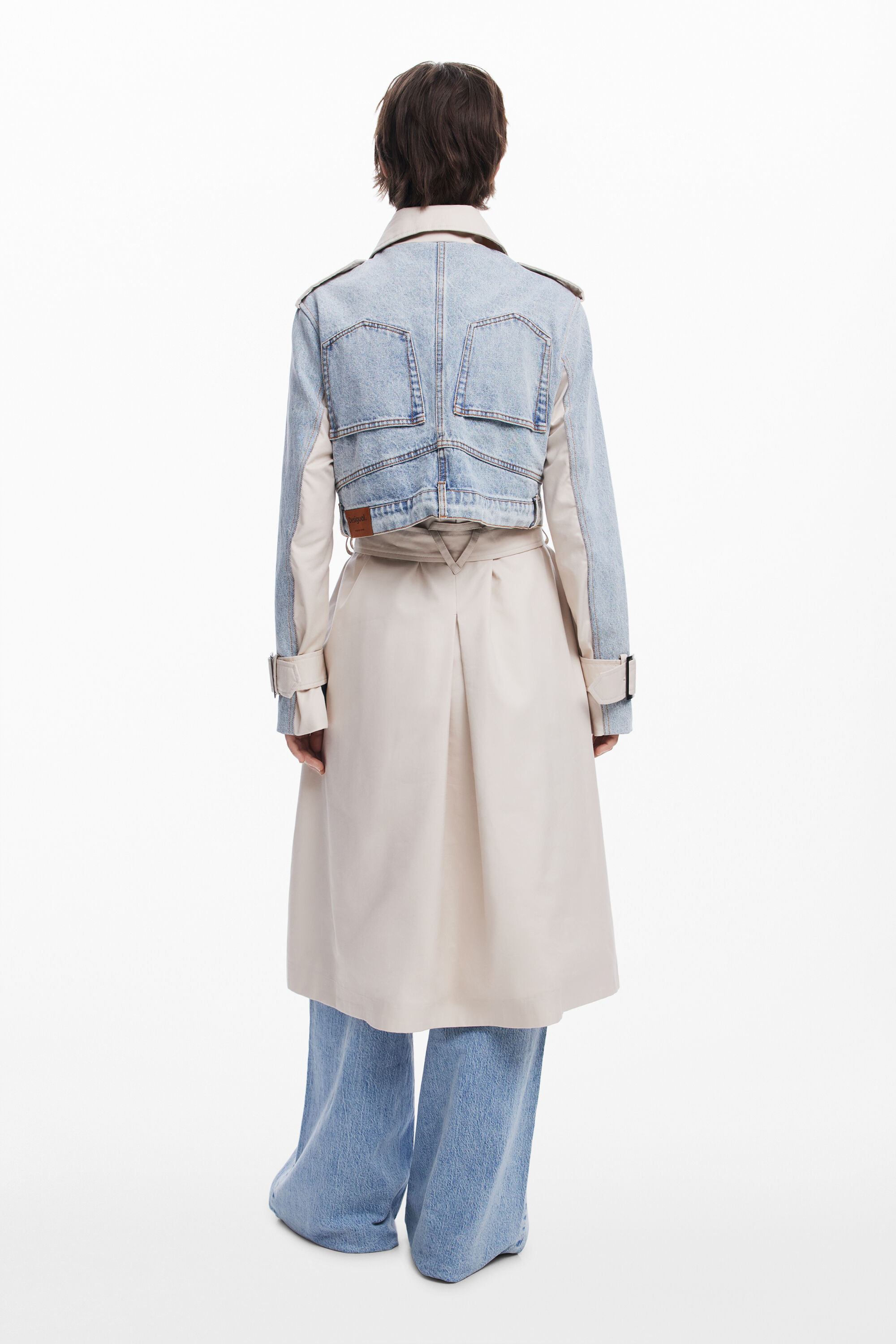 Desigual Mixed Media Trench Coat In White