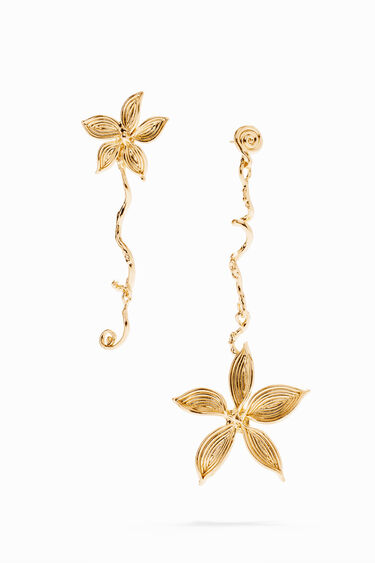 Zalio gold-plated asymmetric long flower earrings | Desigual