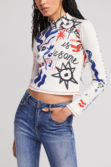 Camiseta canalé Life is awesome | Desigual