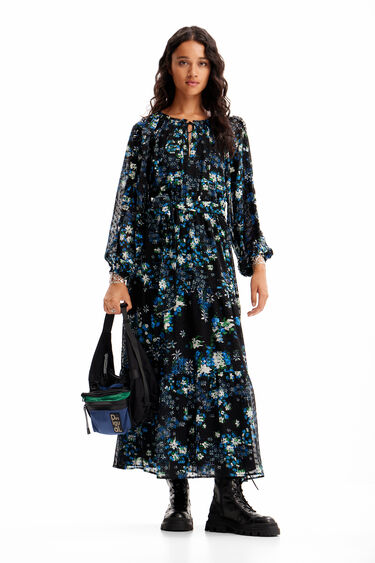 Floral plumetis midi dress | Desigual