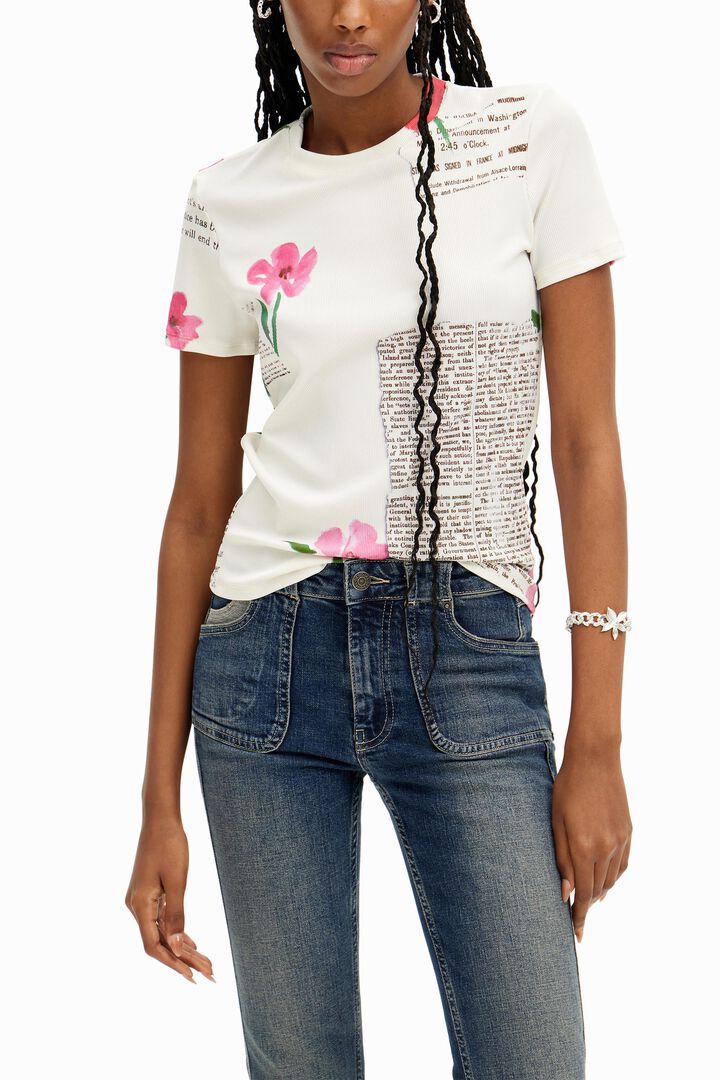 Floral newspaper T-shirt | Desigual