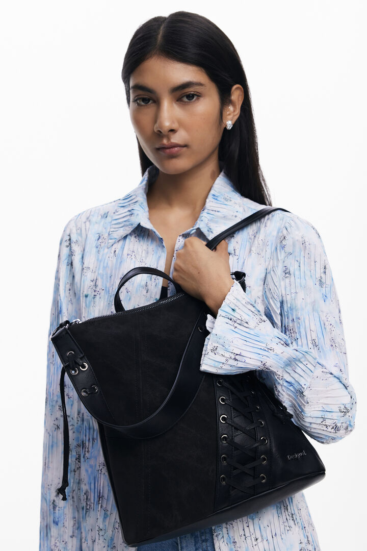 Mochila efecto piel corsé pequeña | Desigual
