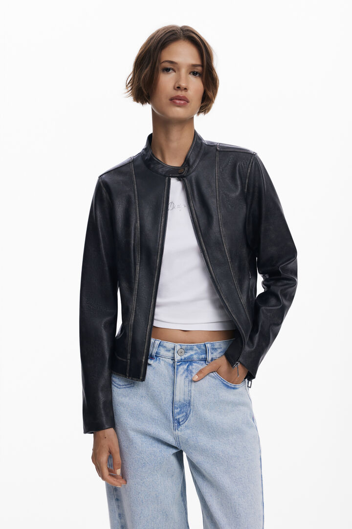 Jacket with worn leather effect | Desigual