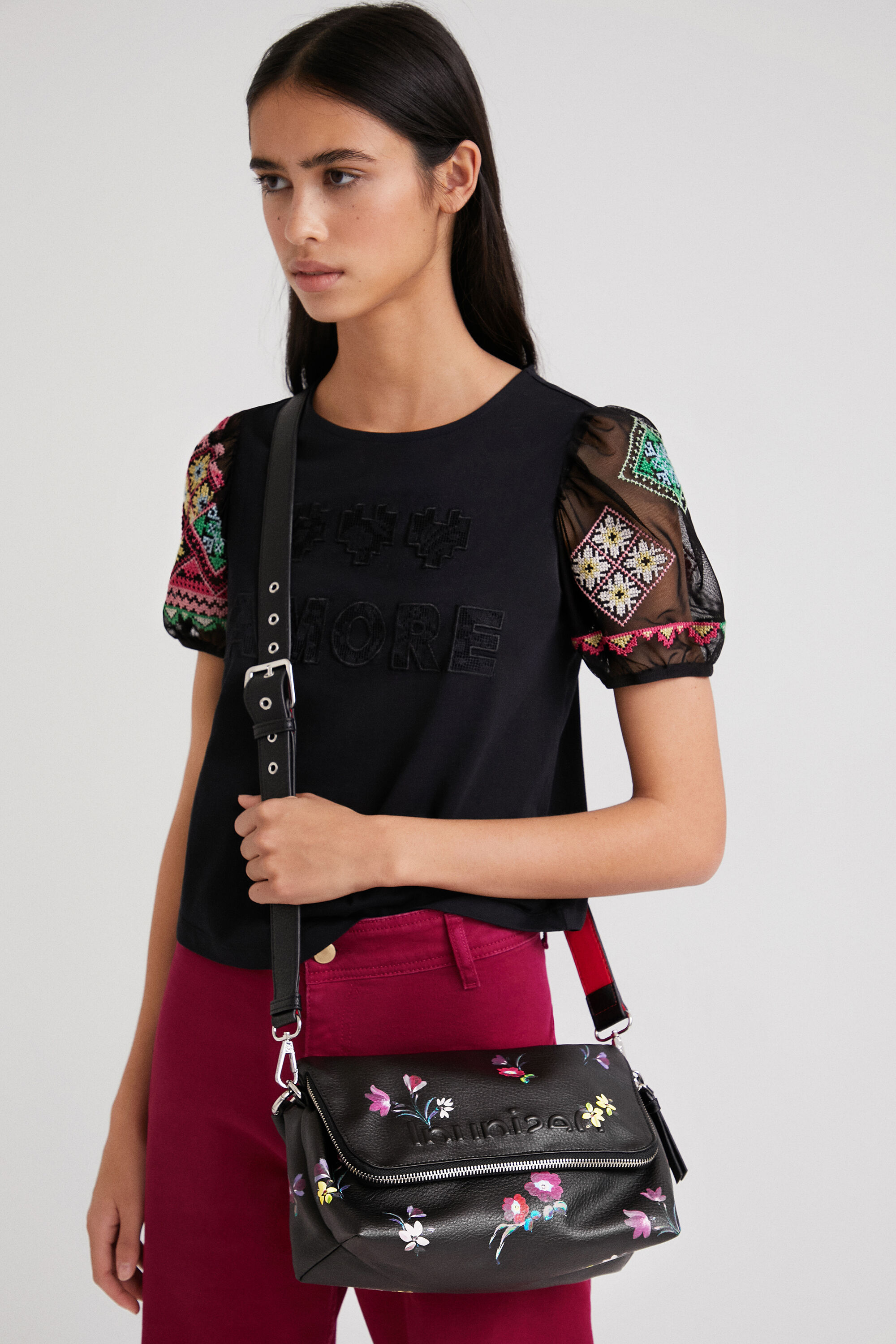 Painted flowers sling bag
