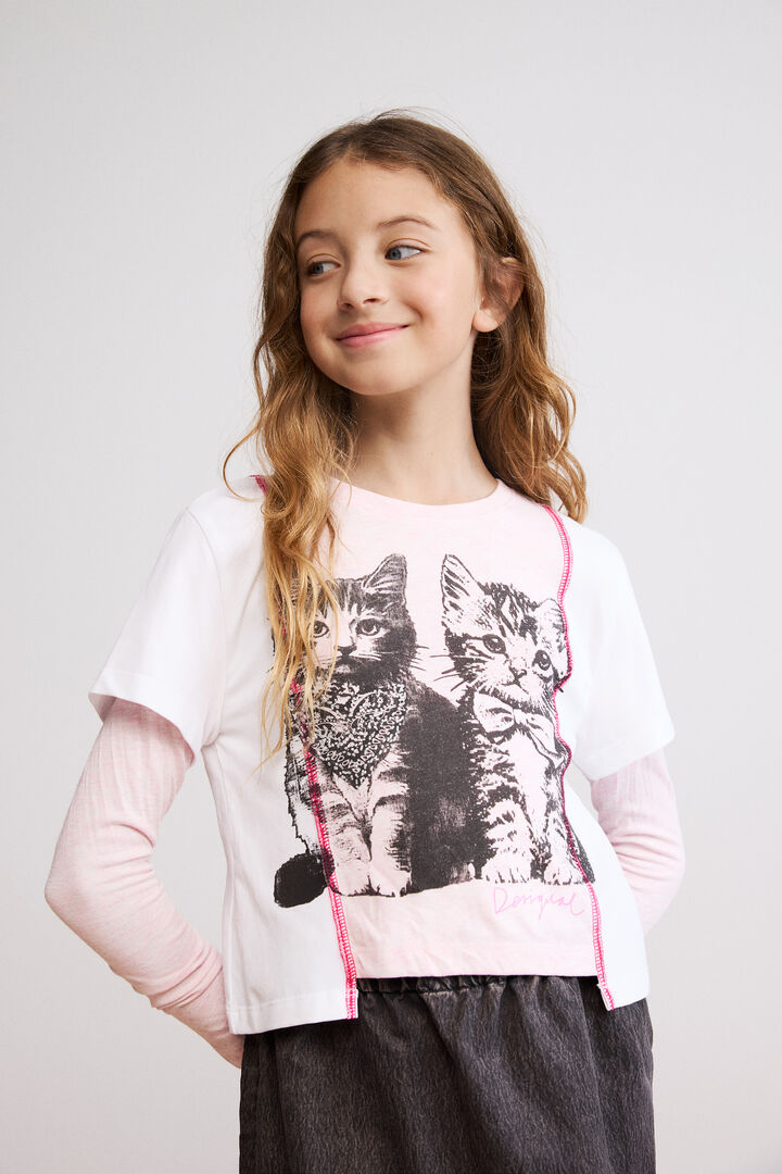 Camiseta combinada gatos