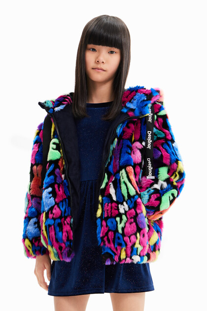Multicolour fur-effect jacket