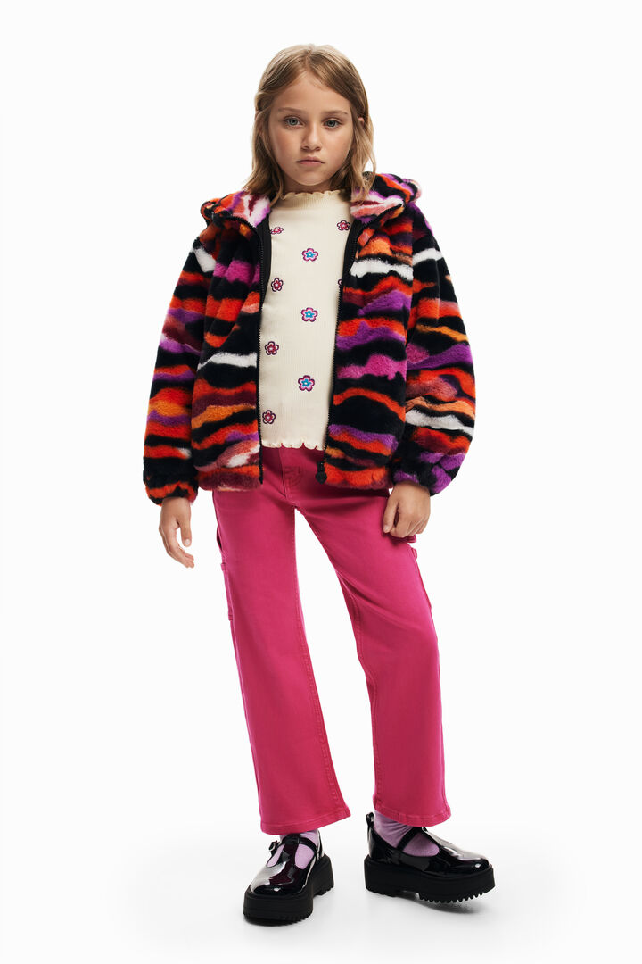 Chaqueta efecto pelo animal print multicolor