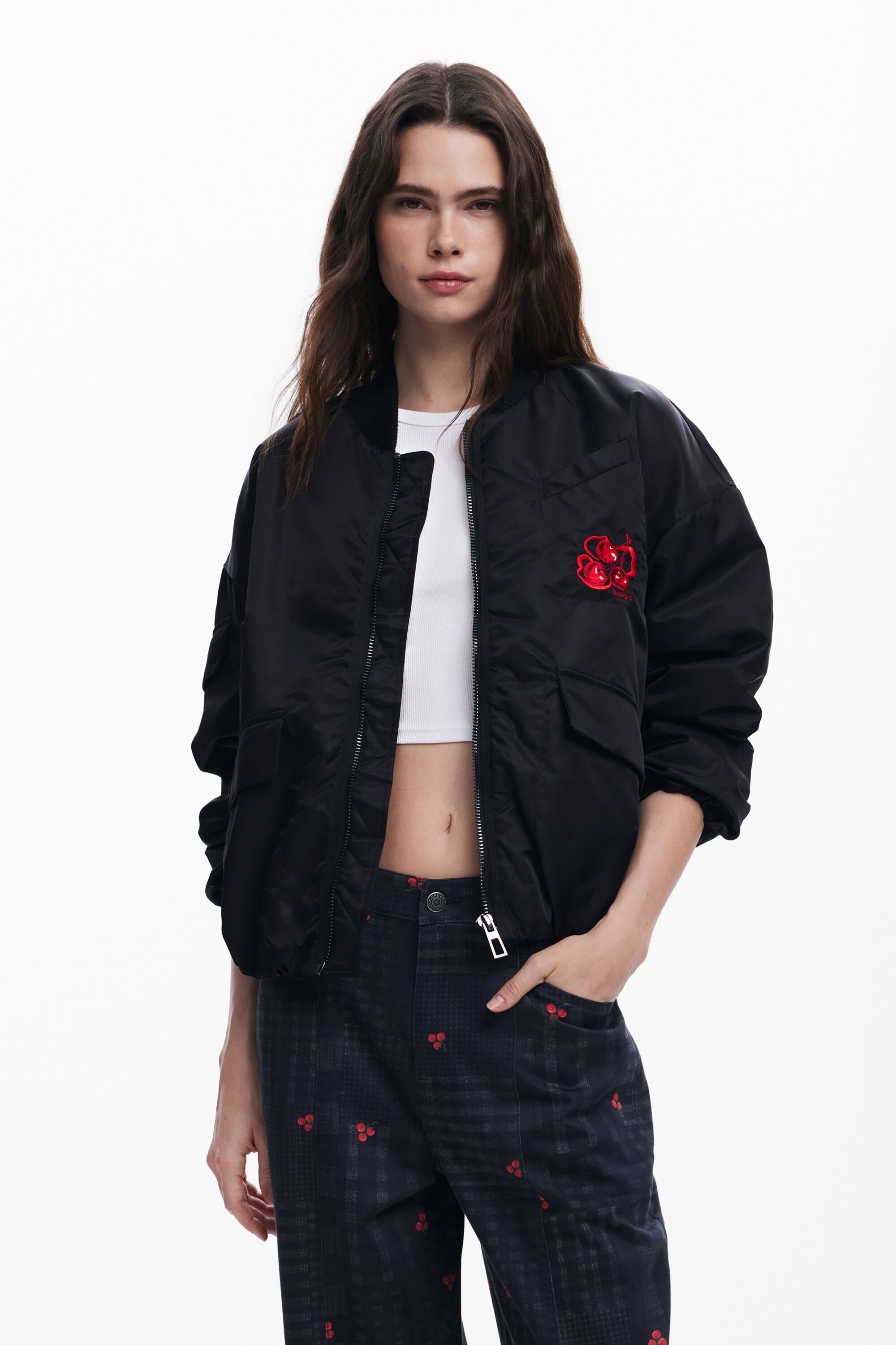 Desigual Checkered And Cherry Pants In Black