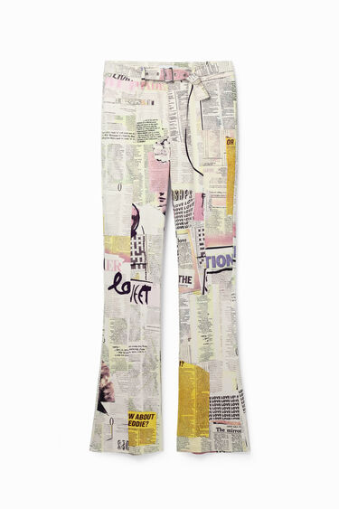 מכנסיים ארוכים בהדפס עיתון לנשים | Desigual