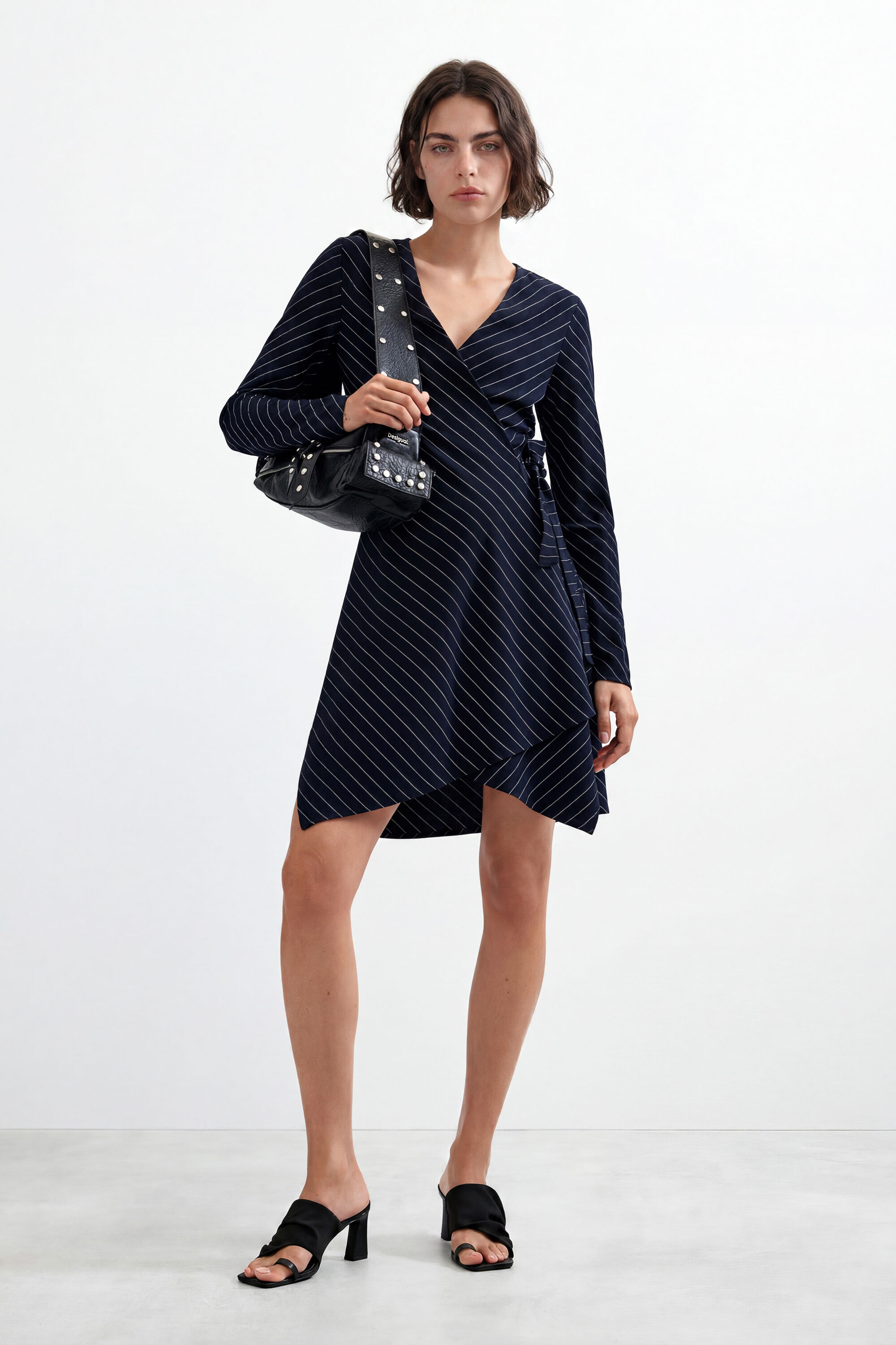 Desigual, Vestido Escote V Manga Larga, Mujer, Negro, L