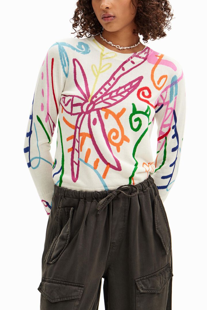 Fine knit sweater with patterns. | Desigual