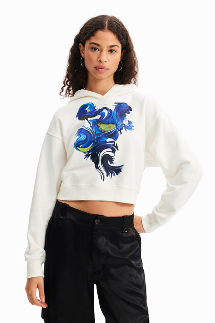 Sweat-shirt court capuche arty