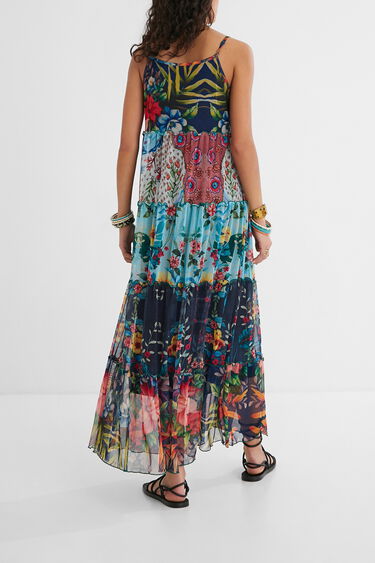 Long flared dress floral patch | Desigual
