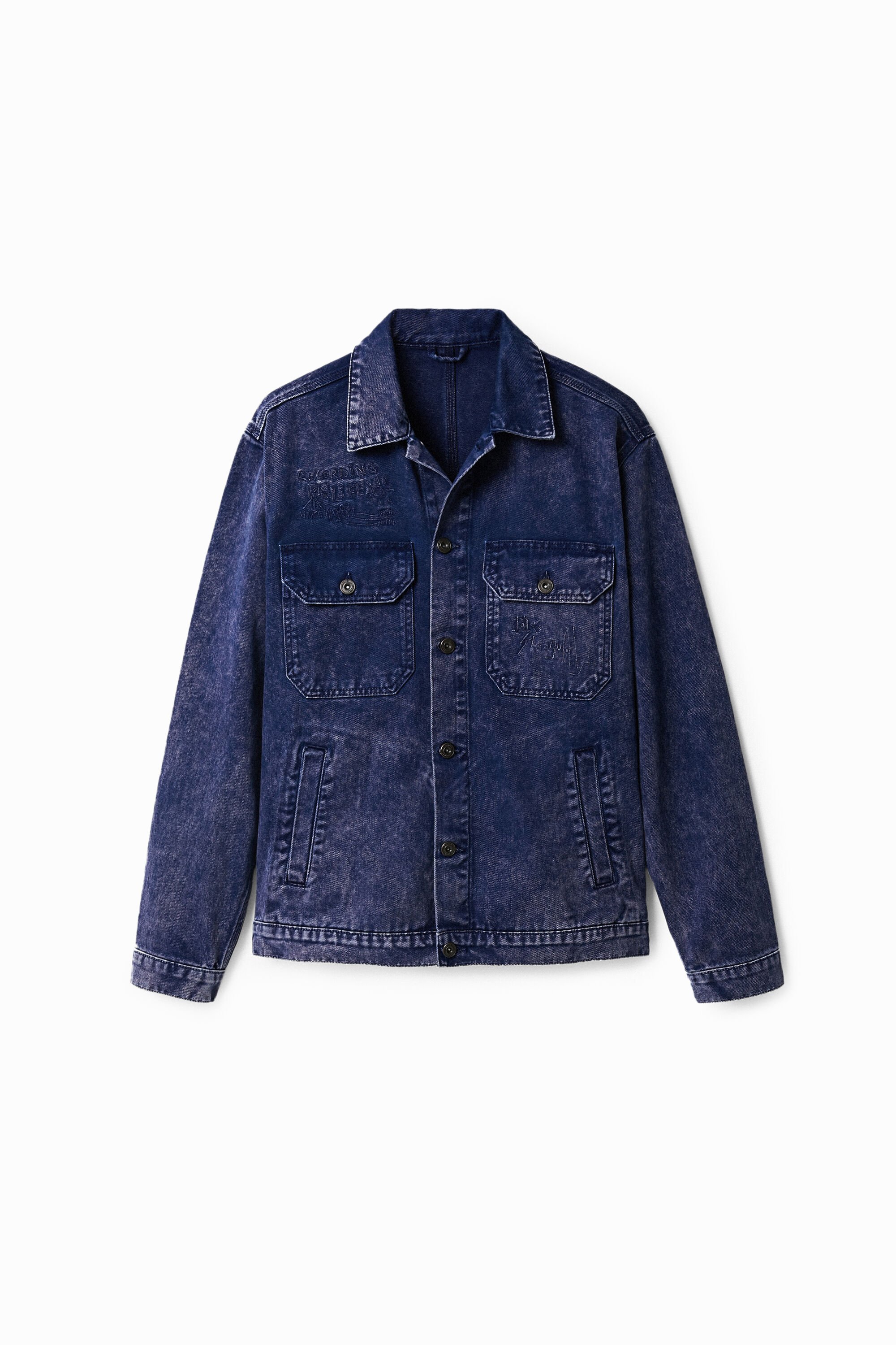 Desigual Distressed Wash Denim Jacket In Blue