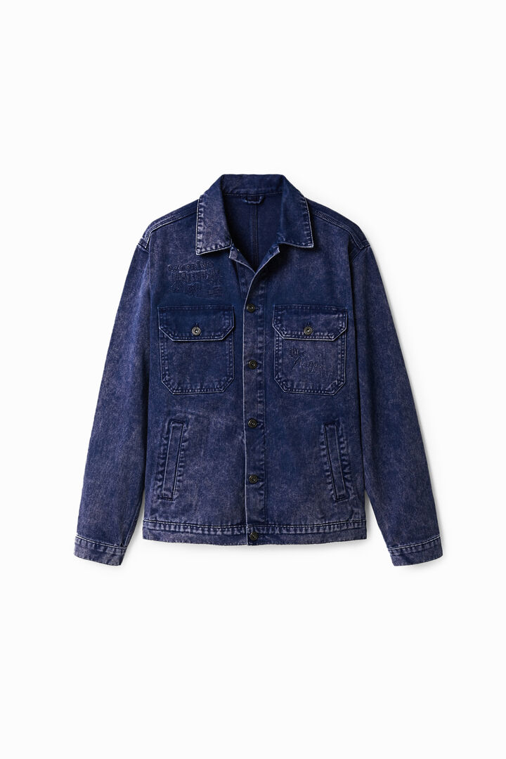 Distressed wash denim jacket