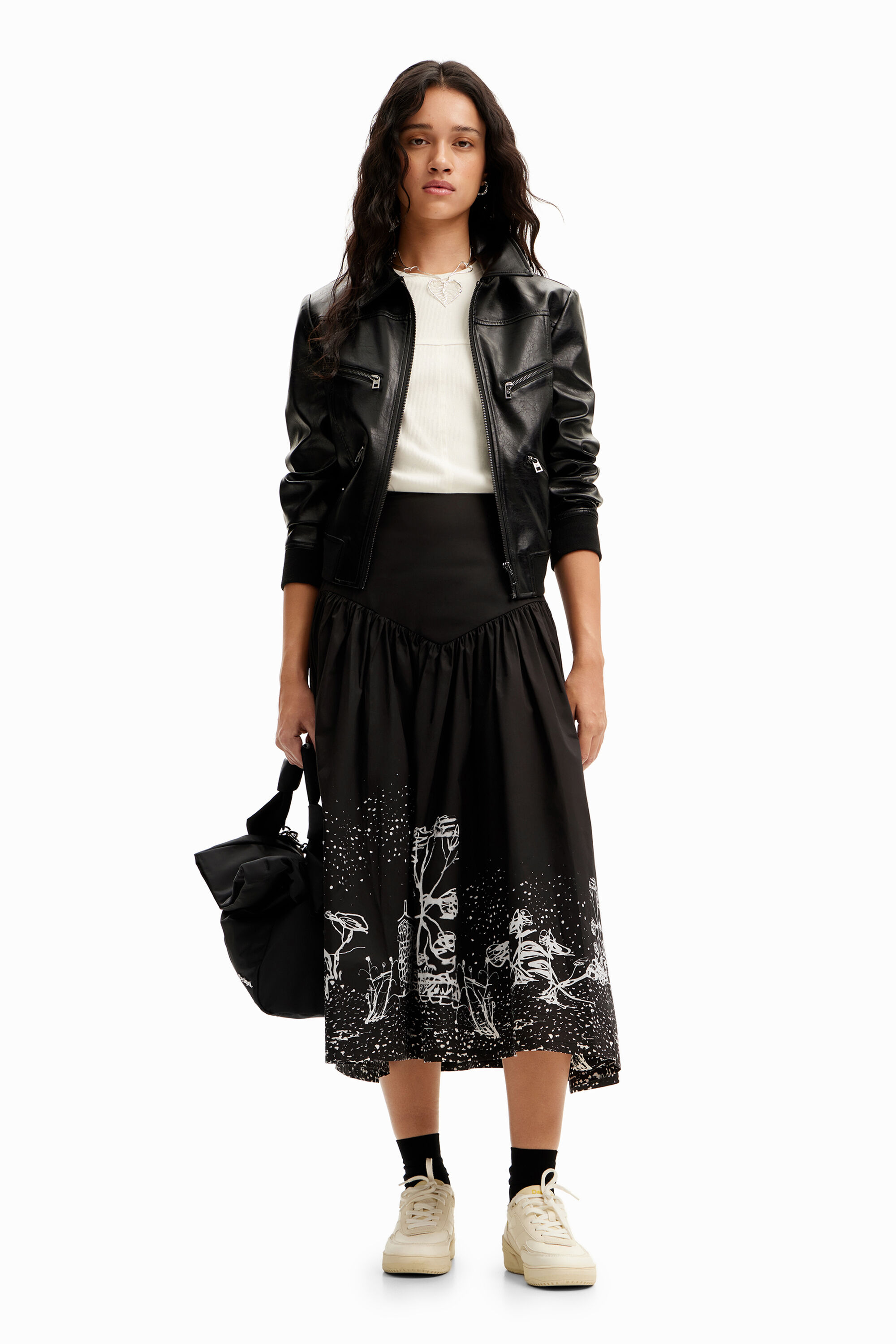 Desigual Poplin landscape midi skirt