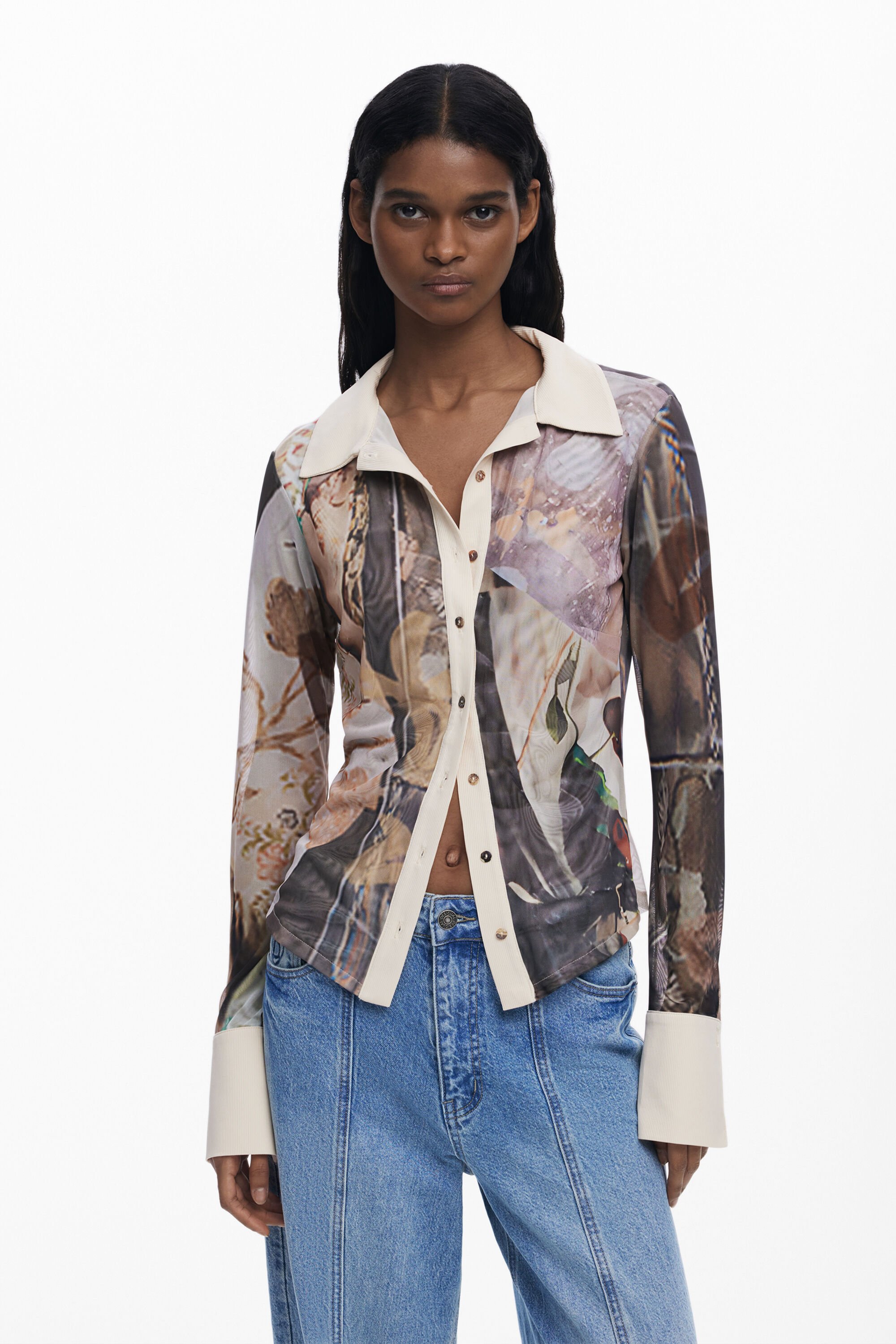 Desigual Chiffon shirt met manchetten - BROWN
