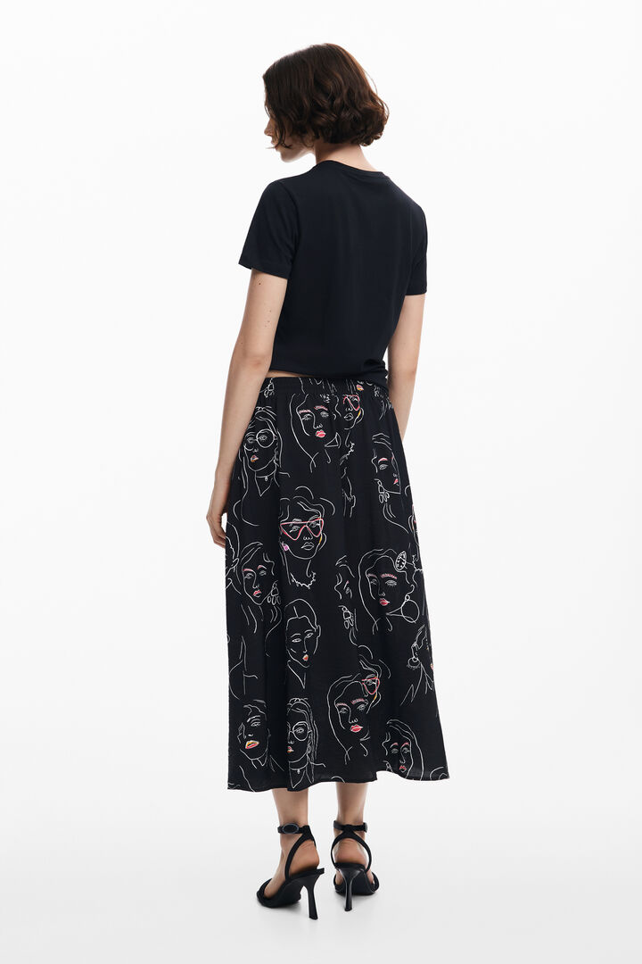 Long skirt with faces | Desigual