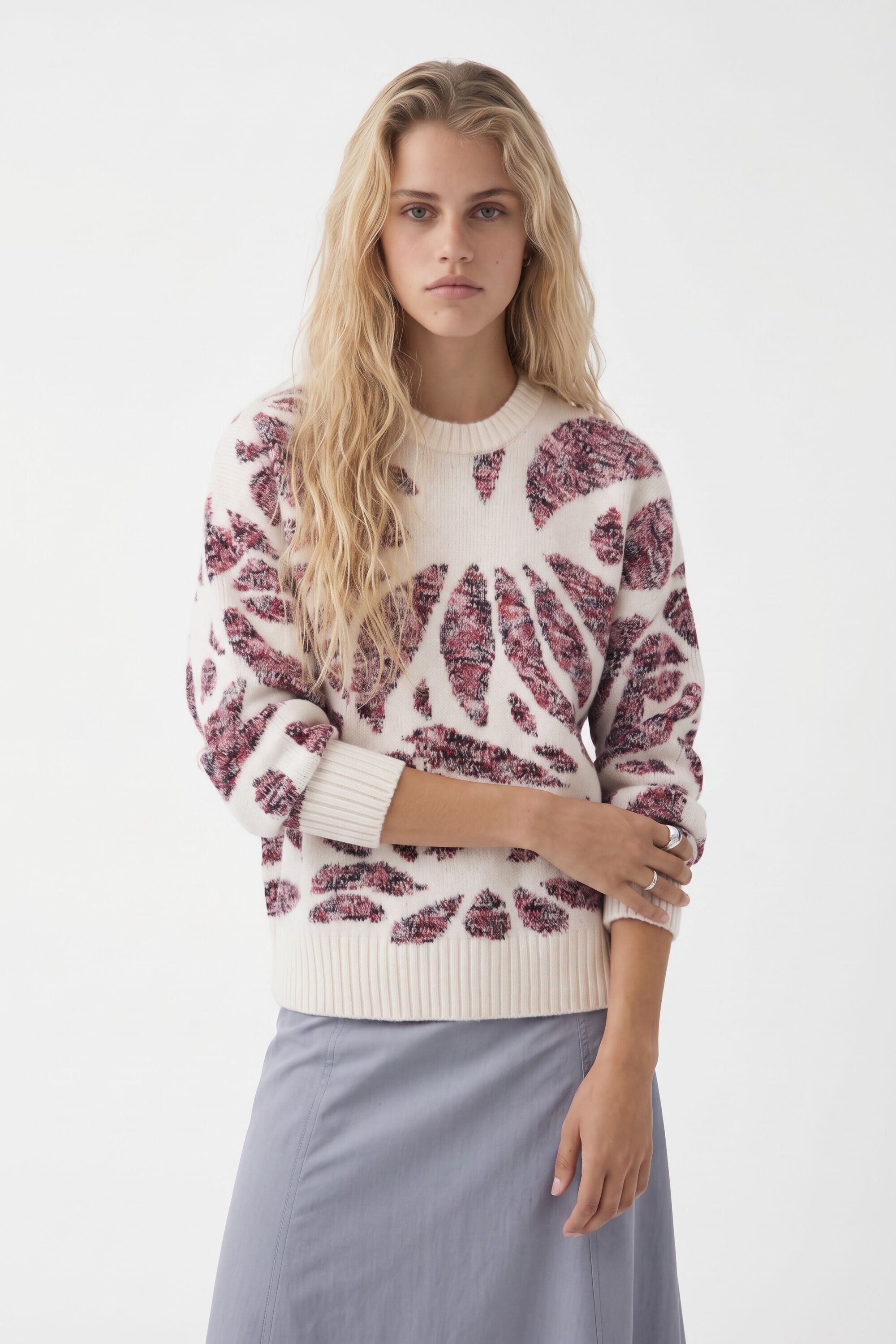 Desigual Women's Material Finishes Leaf Print Sweater, Xl