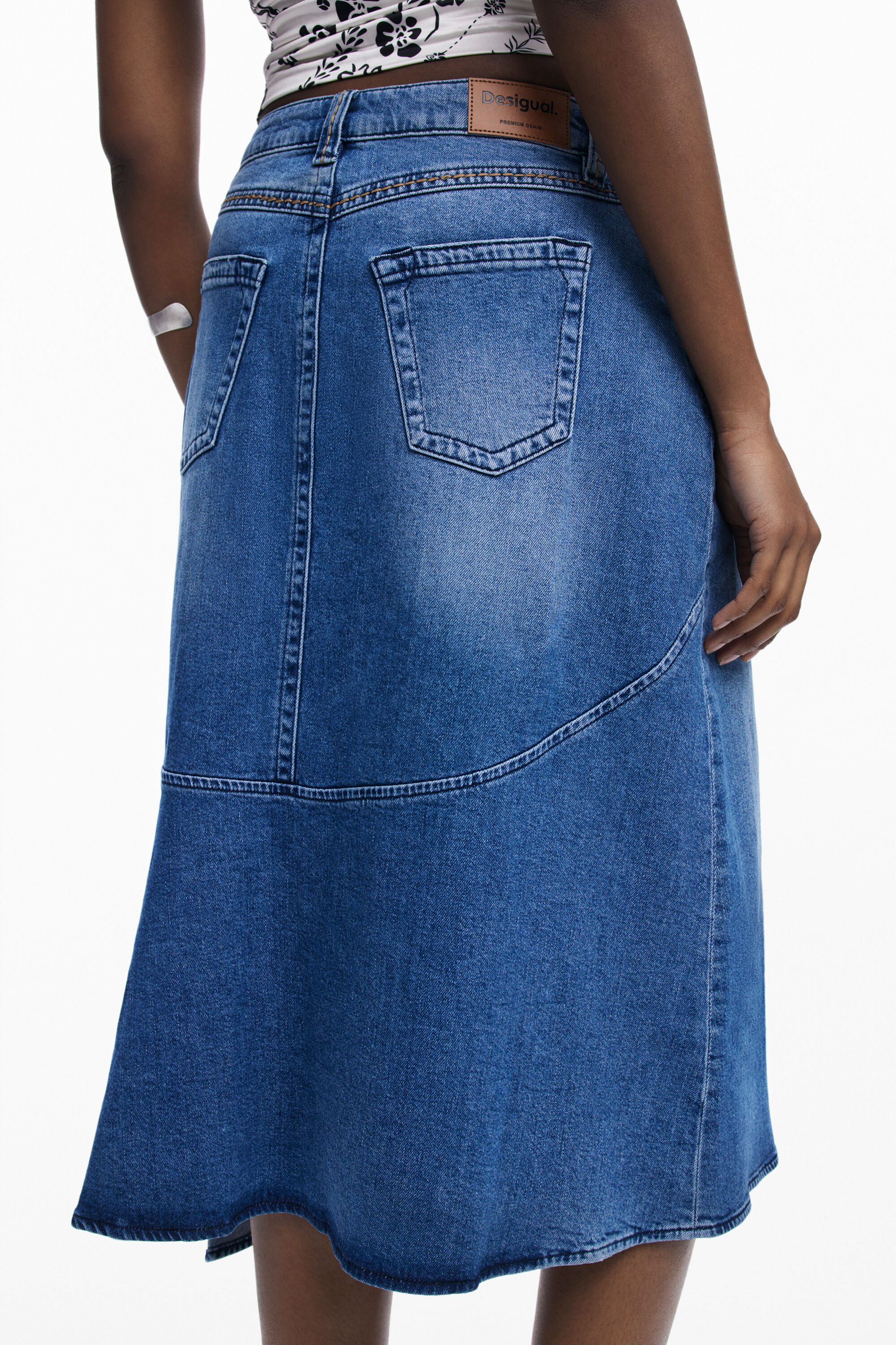 DESIGUAL☆Midi-length asymmetrical denim skirtデニムスカート Asymmetric midi denim skirt Women's I Desigual.com