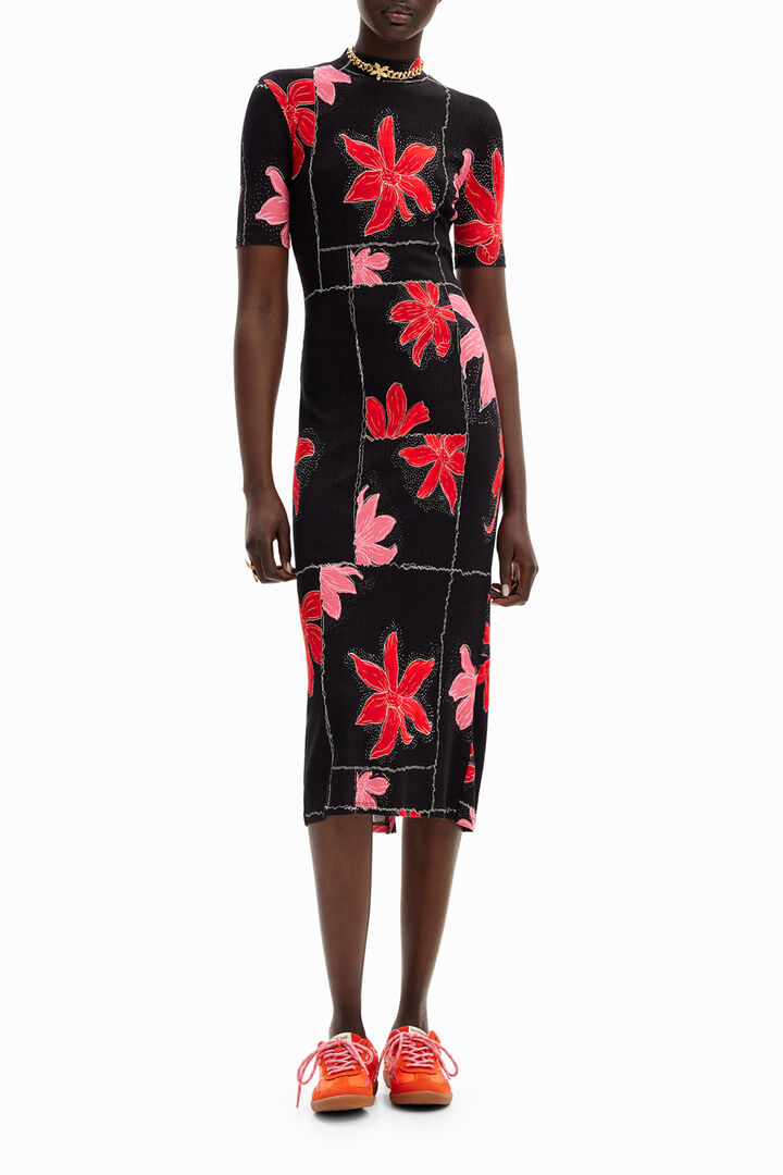 Ribbed floral midi dress | Desigual