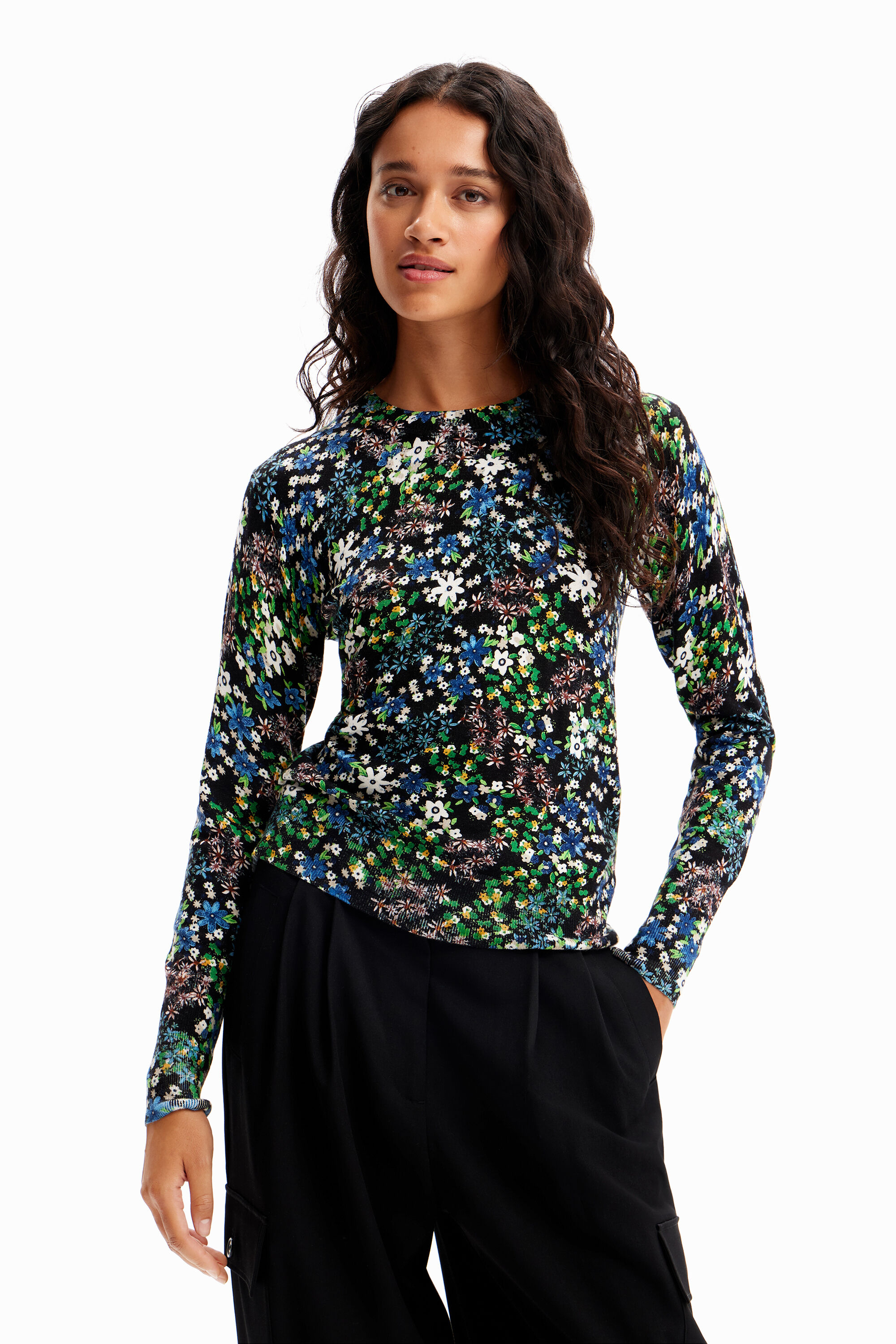 Desigual Slim floral fine pullover