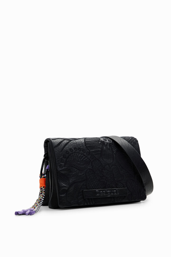 M embroidered floral crossbody bag