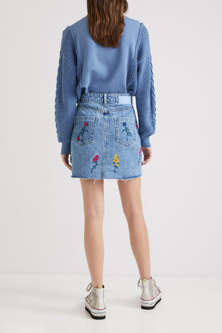 Dżinsowa spódnica mini w kwiaty | Desigual