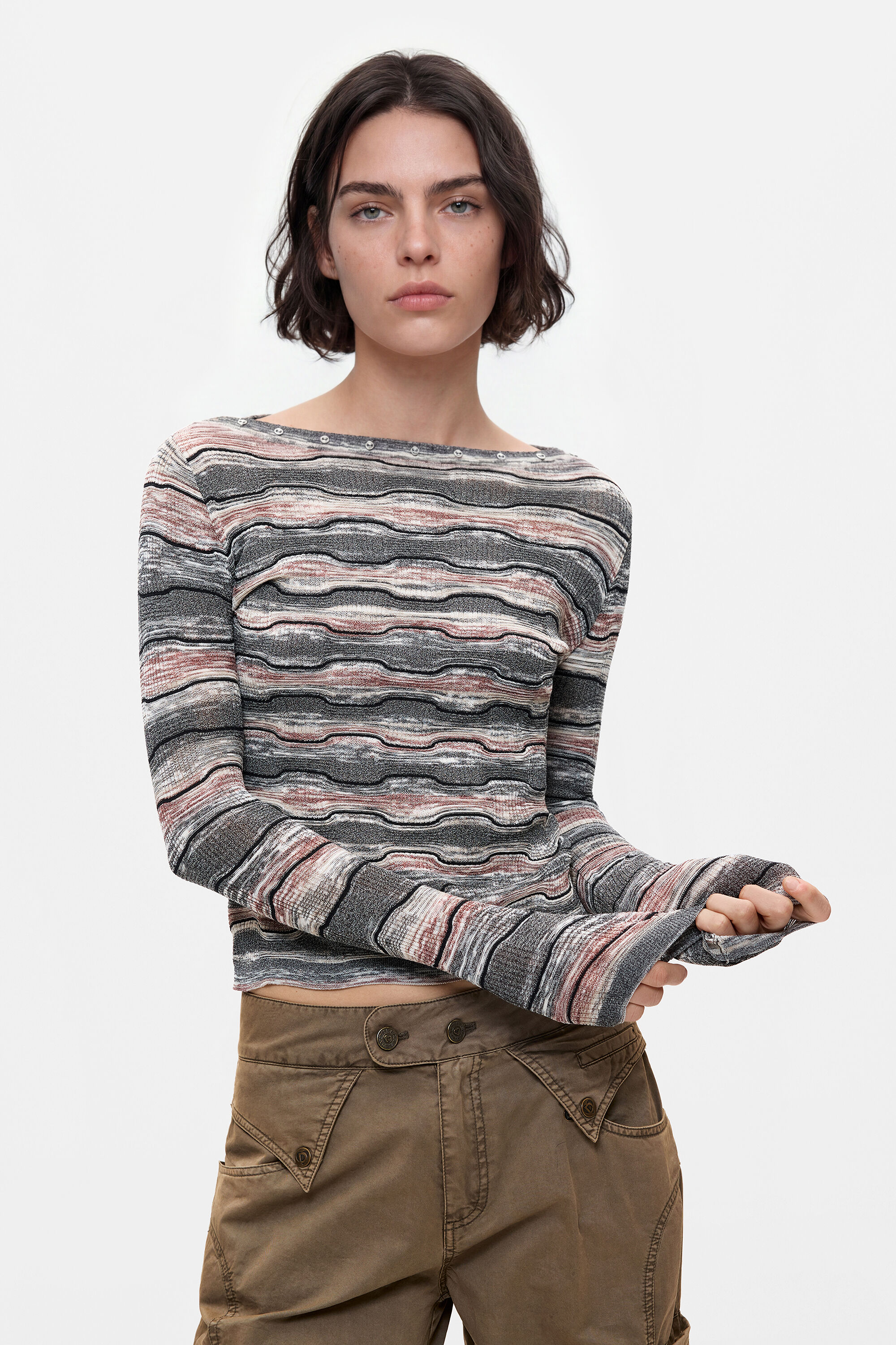 Fine striped sweater - BLACK - XL