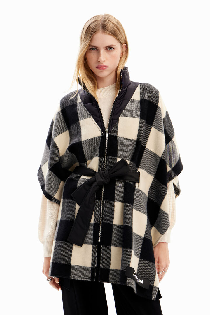 Plaid belted poncho