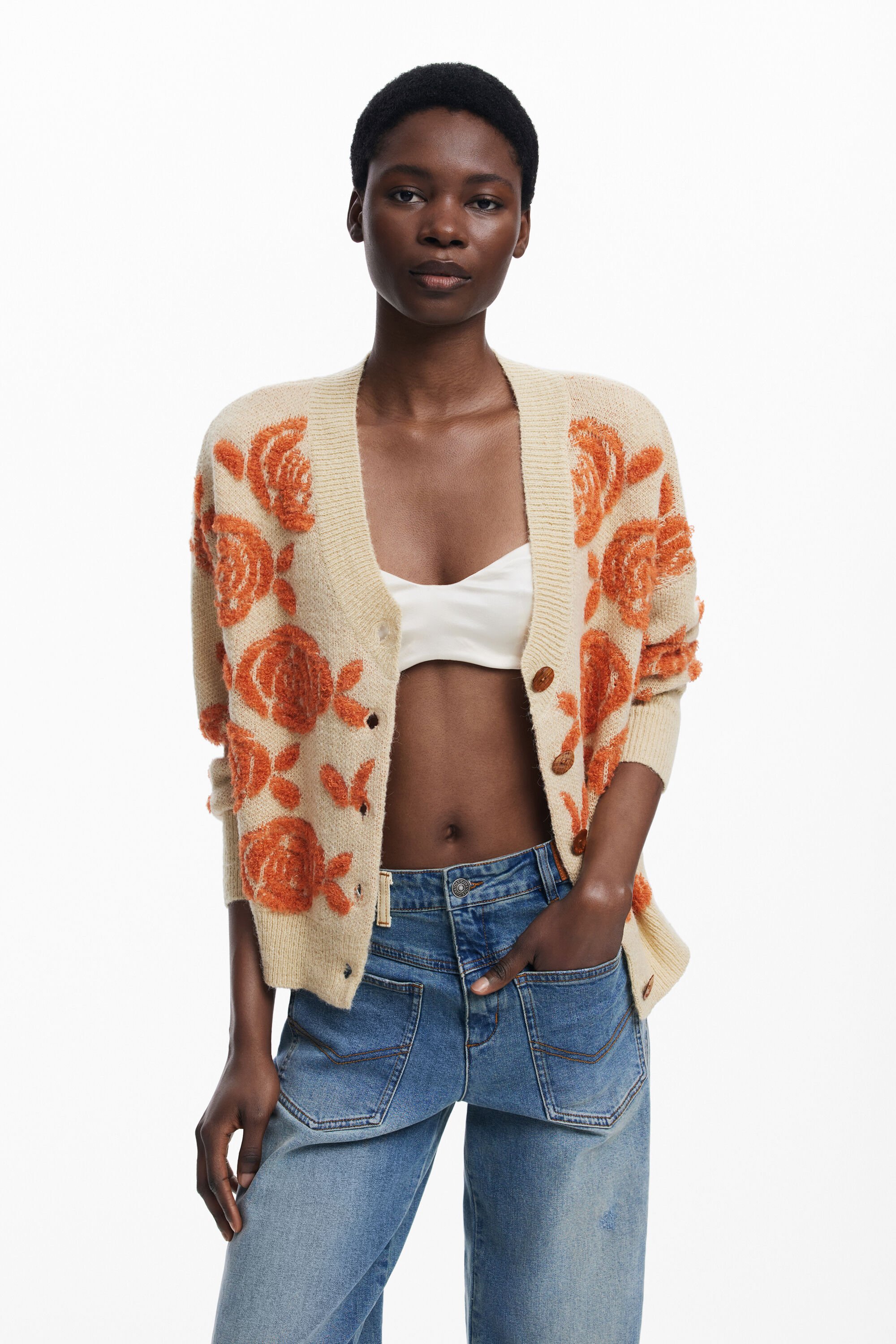 Pull à boutons roses - Desigual - Modalova