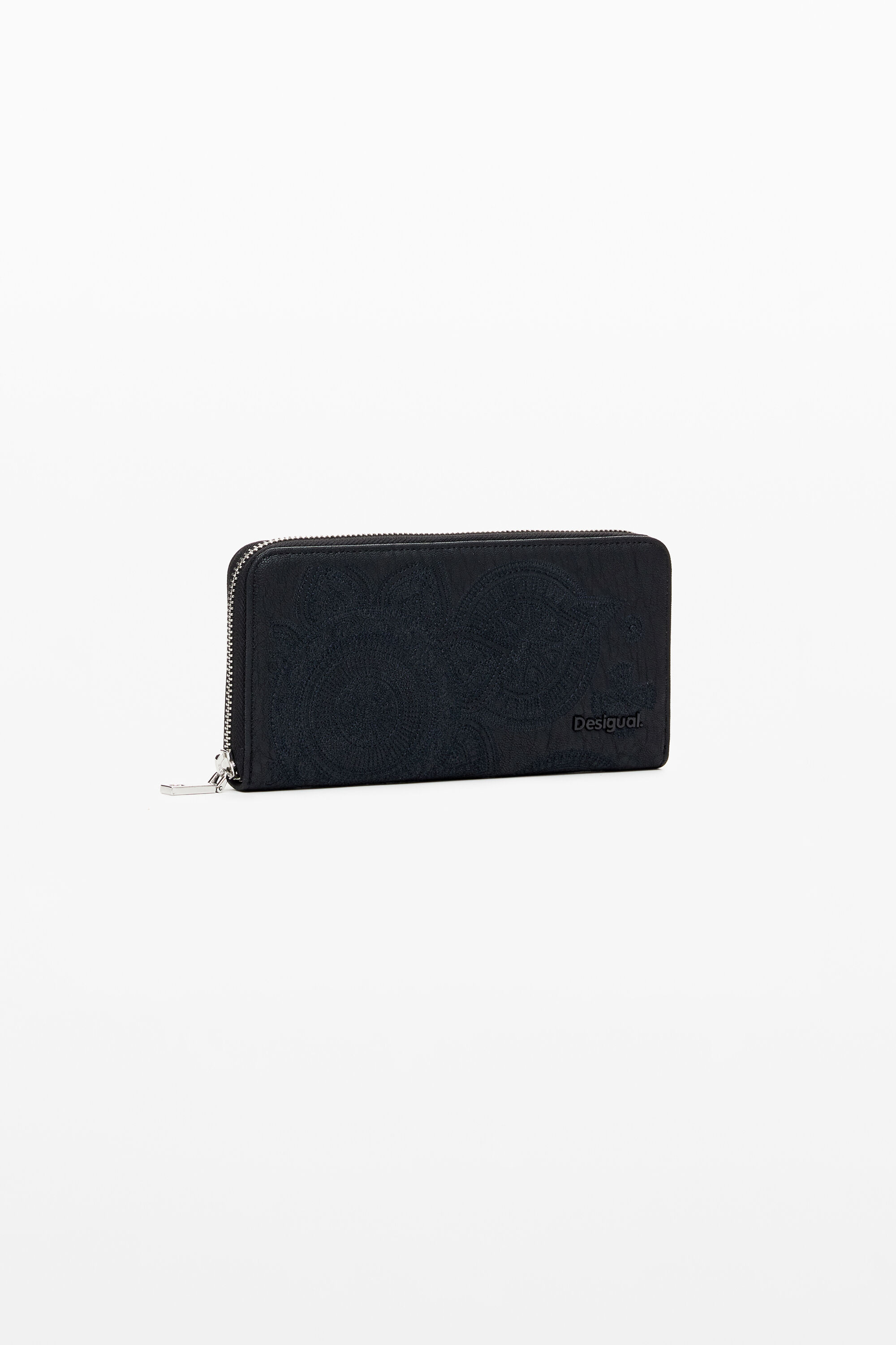 Desigual Large Wallet With Floral Embroidery In Black